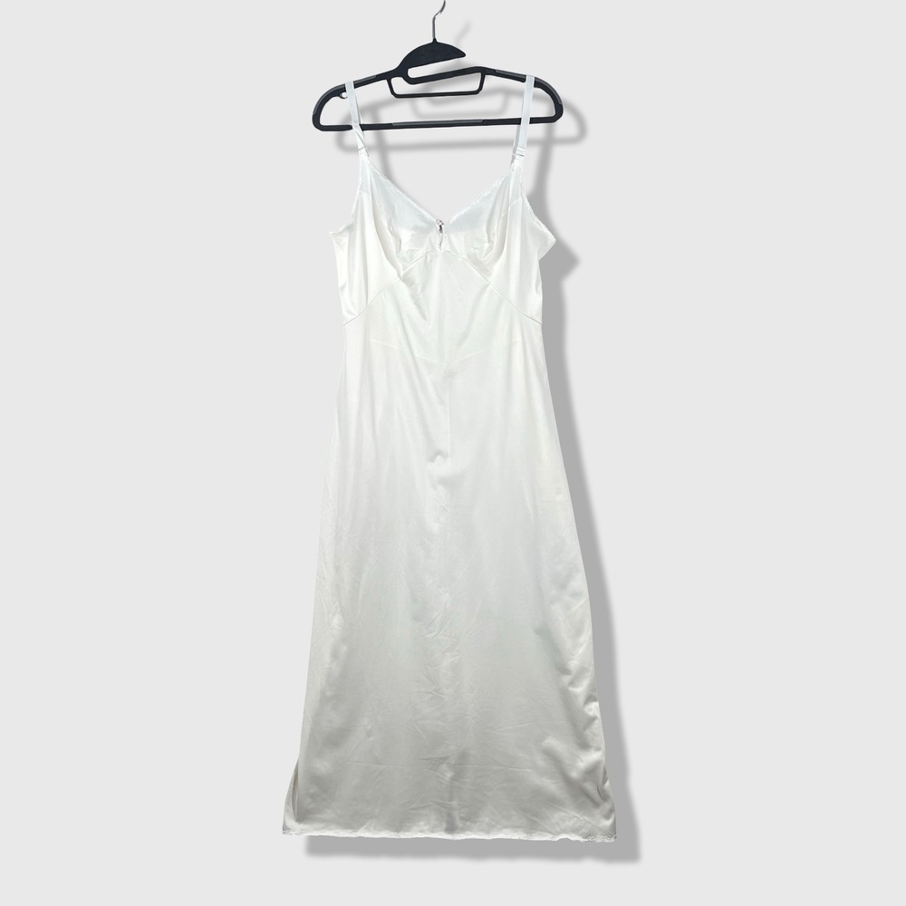 Olga Full Slip Lingerie Dress Womens 34 White Vintage Lace Trim Coquette - Picture 1 of 9